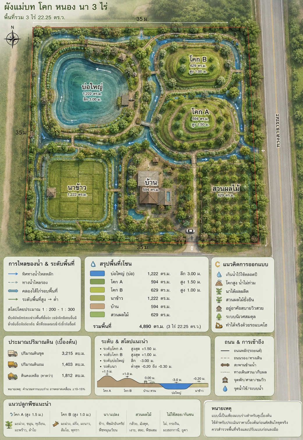 ตัวอย่างผังแม่บท Master Plan โคก หนอง นา 3 ไร่